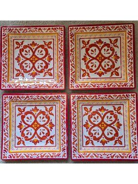 4 Bobby Flay Melamine 10.5” Square Plates Orange Yellow White